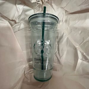New Starbucks Recycled Glass Cup Tumbler w/ Straw embossed logo